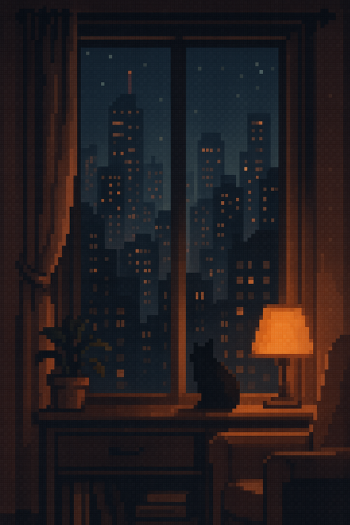 City View at Night Pixel Art